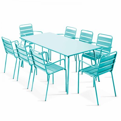Salon de jardin table et 8 fauteuils en métal, PALAVAS OVIALA