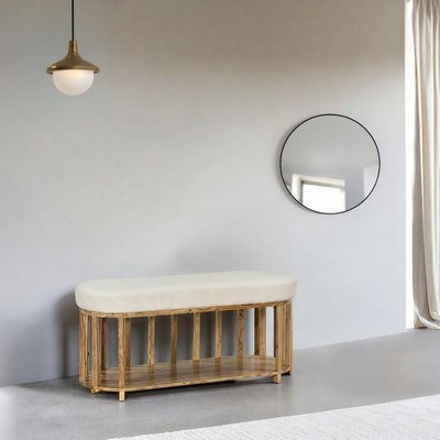 Banc en bois d'acacia et tissu  ORANE MADE IN MEUBLES 