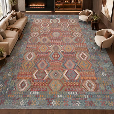 Tapis kilim ethnique, tissage plat artisanal, KILIM 91 UN AMOUR DE TAPIS