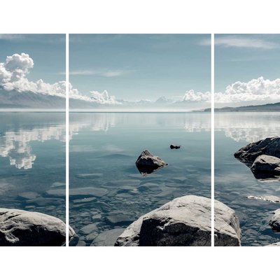 Triptyque Sur Toile Rivière Avec Rocher 125x97 Cm GRANDS ESPACES CEANOTHE