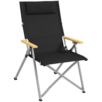 Chaise de camping pliable inclinable alu accoudoirs bois OUTSUNNY
