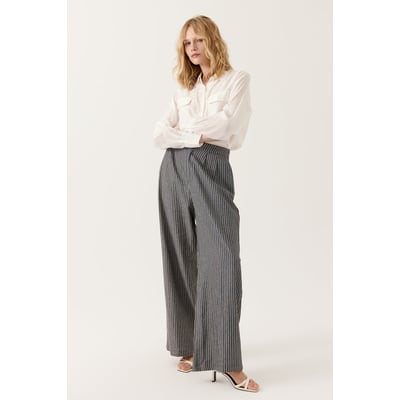 Pantalon Dalina taille haute coupe large droite à rayures fines verticales ARTLOVE