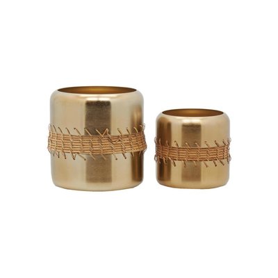 Cache-pot en métal doré et rotin(lot de 2) Cache-pots AUBRY GASPARD