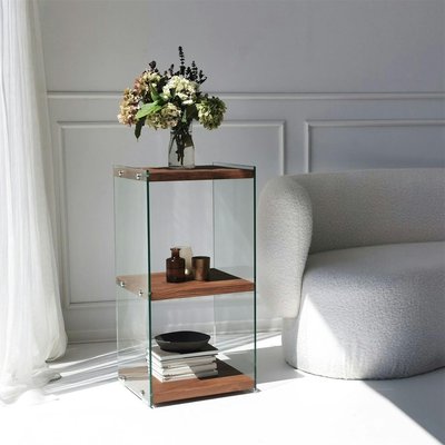Colonne vitrine design - bois marron, 3 plateaux LHASA PIER IMPORT