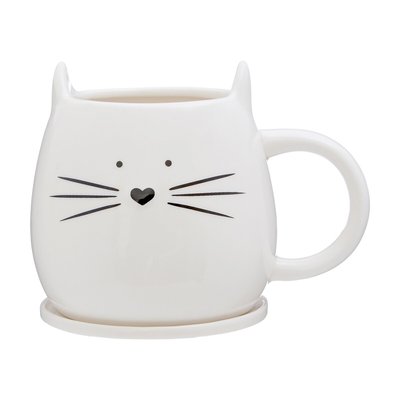 Ivory Cat Mug & Coaster Set SO'HOME