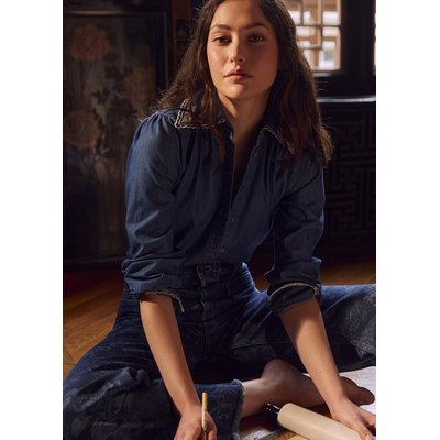 Chemise en jean coton biologique avec broderies LA FEE MARABOUTEE
