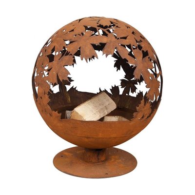 Brasero rond en métal rouillé Feuilles JARDINDECO