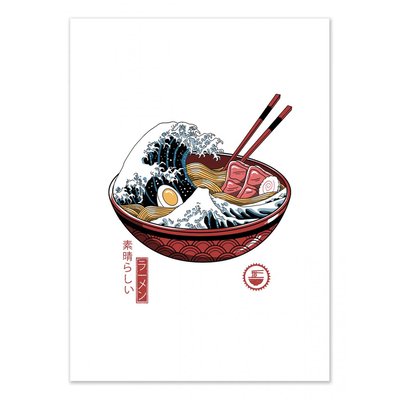Affiche d’art et cadre noir 30 x 40 cm - Great ramen wave White version - Vincent Trinidad WALL EDITIONS