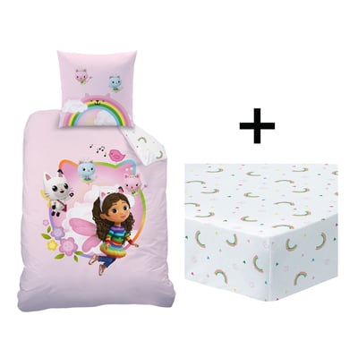 Parure de lit imprimée + drap housse 100% coton, GARDEN GABBY ET LA MAISON MAGIQUE