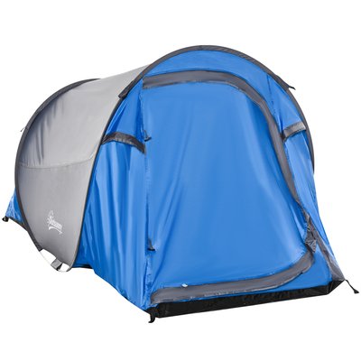 Tente de camping pop-up 2 pers. fibre verre polyester bleu gris OUTSUNNY