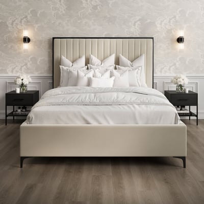 Bromley Velvet Tall Headboard Bed with Metal Trim ÉDITÉ