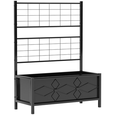 Jardinière treillis sur pied design fleurs acier thermolaqué noir OUTSUNNY