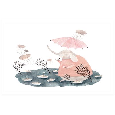 Affiche enfant jour de pluie chez madame éléphant HEXOA