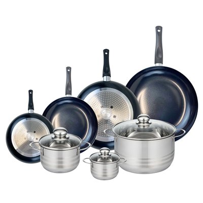 Set de 4 poêles 20, 24, 28 et 32 cm et 3 faitouts Prima Brillant ELO
