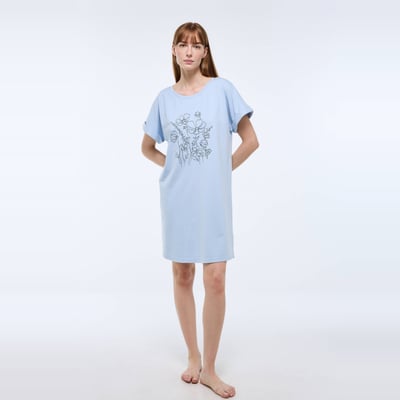 Chemise de nuit unie avec broderie fleur en coton bio GOTS MONOPRIX