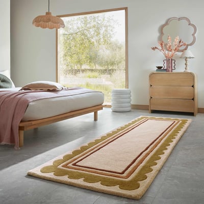 Tapis de couloir en laine à bordure festonné LOIS FLAIR RUGS