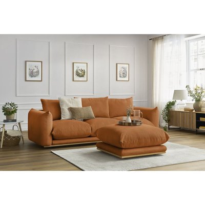 Canapé droit fixe 4 places en tissu avec pouf, ERNEST BOBOCHIC