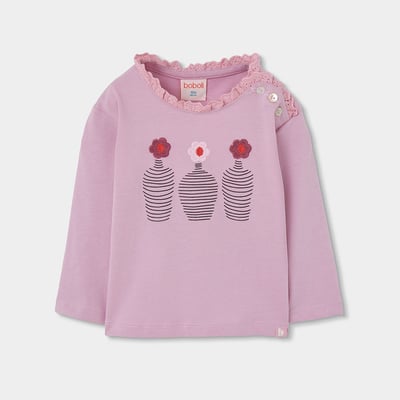 T-shirt fille maille broderie vases fleurs BOBOLI