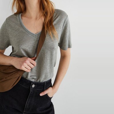 T-shirt col V irisé en lin, certifié European Flax MONOPRIX