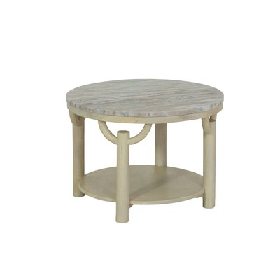 Table basse ronde en bois de manguier et marbre  ISABELLA MADE IN MEUBLES 