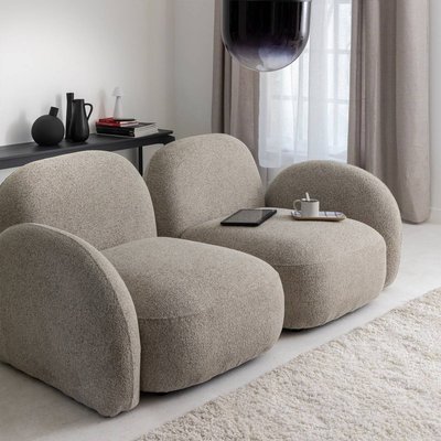 Canapé modulable 2 places en tissu bouclette gris  CALYA MADE IN MEUBLES 
