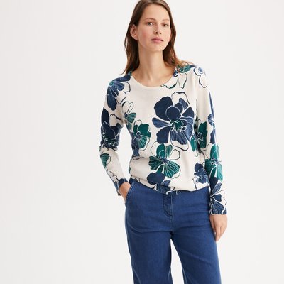 Pull col rond en fine maille, imprimé floral ANNE WEYBURN