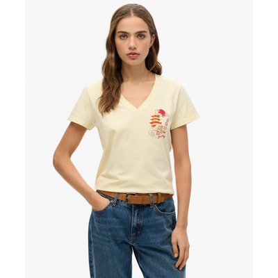 T-shirt décontracté à col V et motif métallisé Suika SUPERDRY
