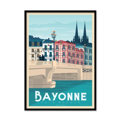 Affiche d’art et cadre noir 50 x 70 cm - Bayonne - Olahoop Travel Posters WALL EDITIONS