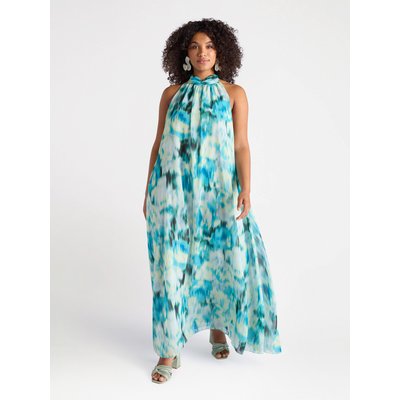 Robe longue imprimée en georgette, avec col à l’américaine à fermer dans le dos FIORELLA RUBINO