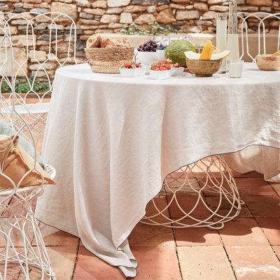 Nappe en lin lavé, AUTOUR DU LIN BLANC CERISE
