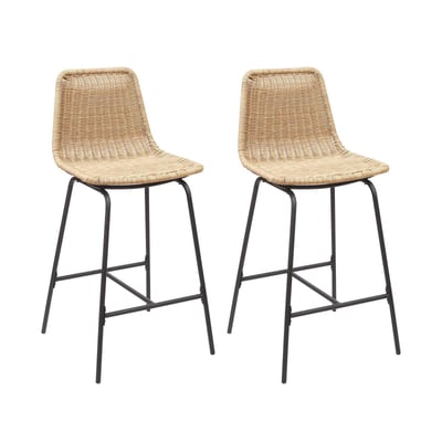 Lot de tabourets de bar et d'ilot en métal avec assise en rotin 65cm KUTA|Lot de 2 | Lot de 2 MOB IN