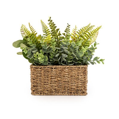 30cm Artificial Green Ferns in Seagrass Basket SO'HOME