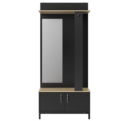 Meuble d'entrée noir 2 portes et un miroir - Fabrication Française CALICOSY