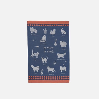 Torchon jacquard en coton LES RACES DE CHATS COUCKE