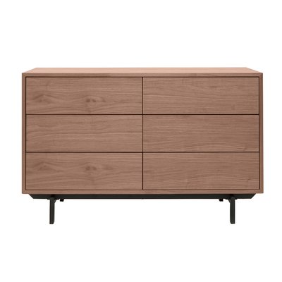 Commode vintage bois foncé noyer et métal noir 6 tiroirs L120 cm MANNY MILIBOO