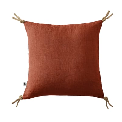 Coussin pompons lin lave 45 x45 cm Soline naturel EDEN