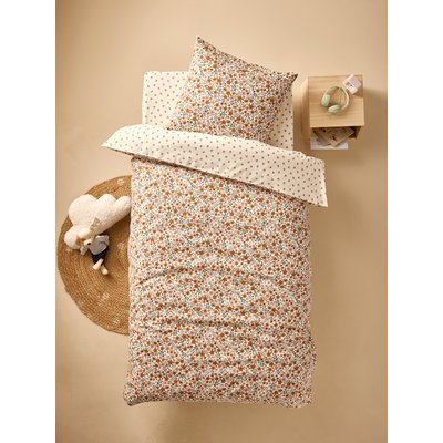 Parure housse de couette + taie d'oreiller enfant réversible RETRO FLOWERS, avec coton recyclé VERTBAUDET