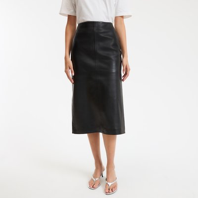 Jupe crayon en cuir de mouton, longueur midi LA REDOUTE COLLECTIONS