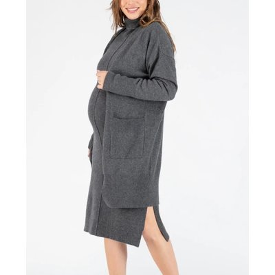 Long cardigan de grossesse en cachemire Laurie anthracite CACHE COEUR
