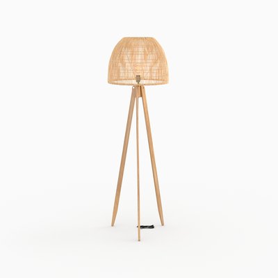 Lampadaire trépied en rotin et de teck massif - CORTE RENDEZ-VOUS DÉCO