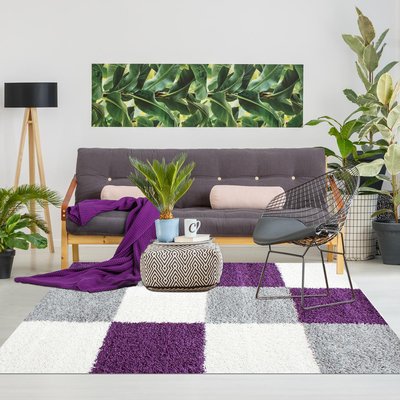 Tapis poils longs shaggy tissé motif damier CARRÉ A UN AMOUR DE TAPIS