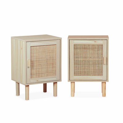 Table de chevet cannage 1 porte (lot de 2) CAMARGUE SWEEEK