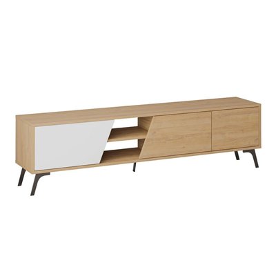 Meuble TV 3 portes et 2 niches décor chêne et blanc L180 cm - FIONA CALICOSY