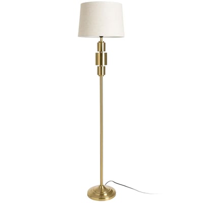 Lampadaire design métal doré et abat-jour lin beige 38x38x160cm WADIGA
