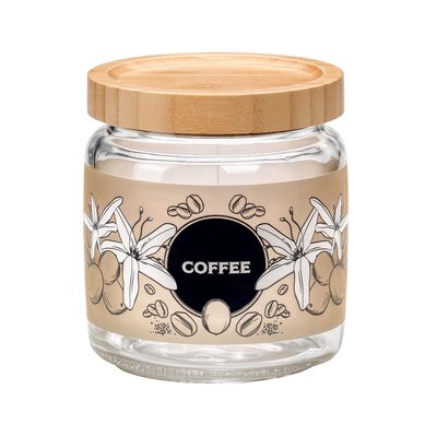 Bocal avec couvercle 0,75 l en bambou décor café BORMIOLI