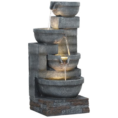 Fontaine de jardin en cascade avec éclairage LED et pompe gris OUTSUNNY