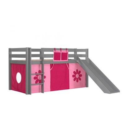 Lit Enfant Surélevé Avec Toboggan Pino+ Rideau de lit Pink Flower VIPACK