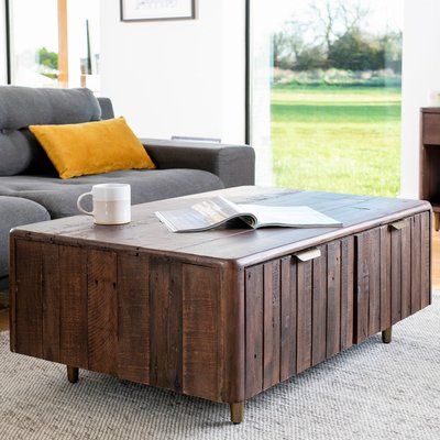 Table basse contemporaine rectangulaire en bois recyclé certifié FSC 102 x 65 cm avec tiroirs QUEENSTOWN PIER IMPORT