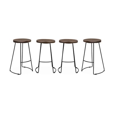Tabouret de bar bois de manguier et acier 65cm avec repose pieds (lot de 4) JAYA SWEEEK