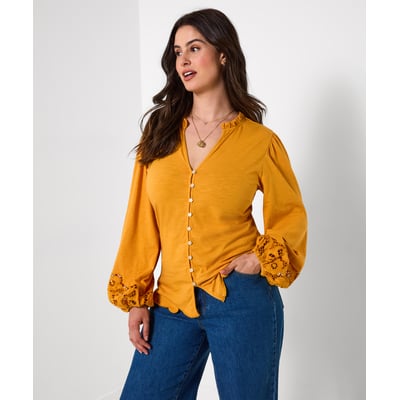 Blouse en Jersey Boutonnée à Manches Brodées JOE BROWNS